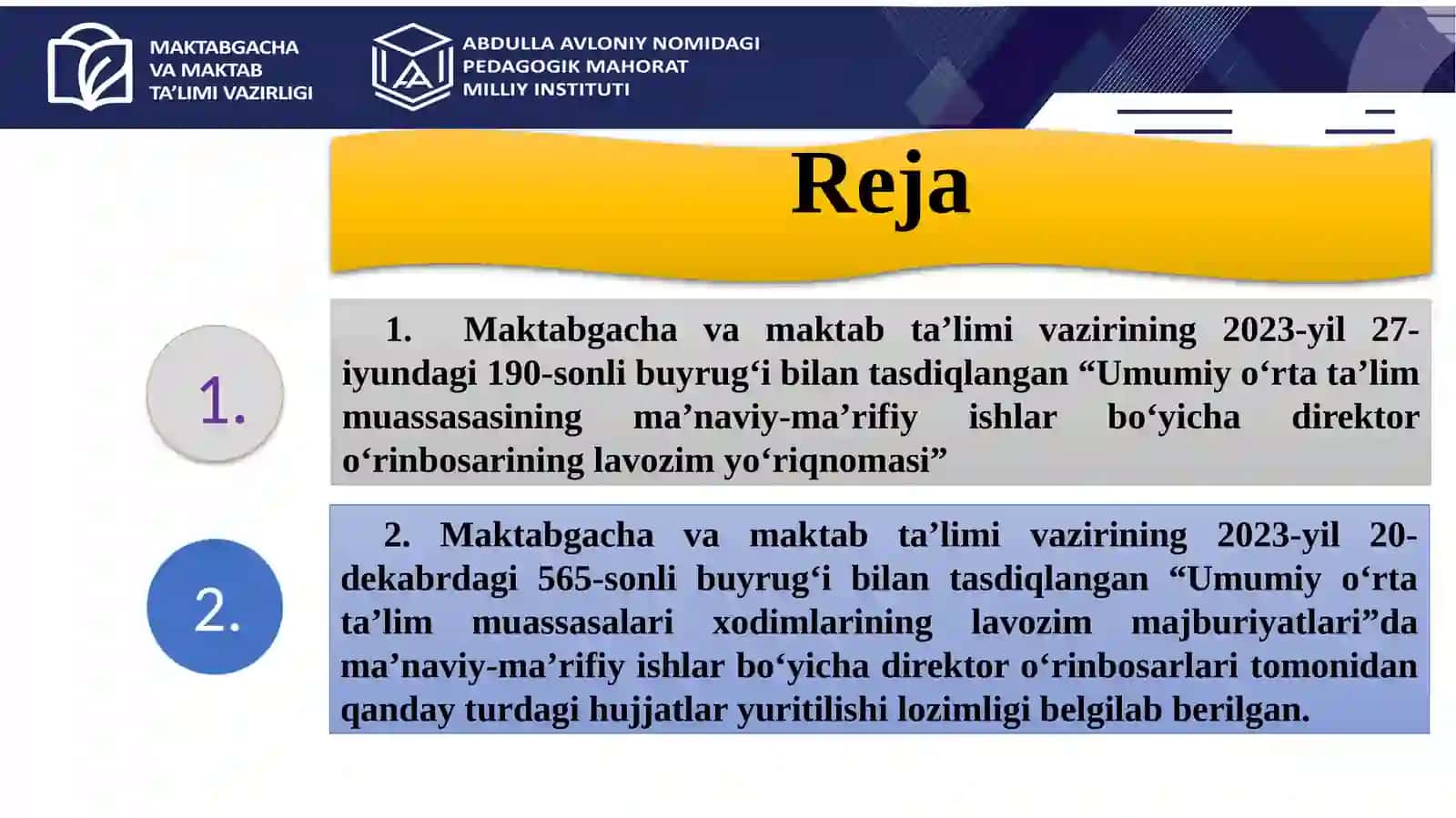 Ma’naviy-ma’rifiy ishlar bo‘yicha direktor o‘rinbosarlarining lavozim majburiyatlari, ularning asosiy vazifalari 2