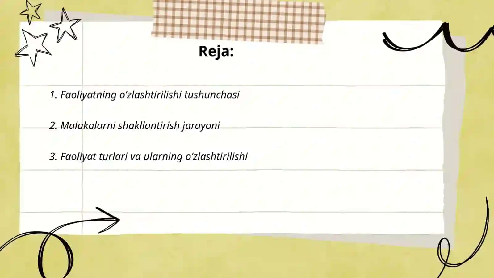 Faoliyatning o‘zlashtirilishi va malakalarni egallash 2