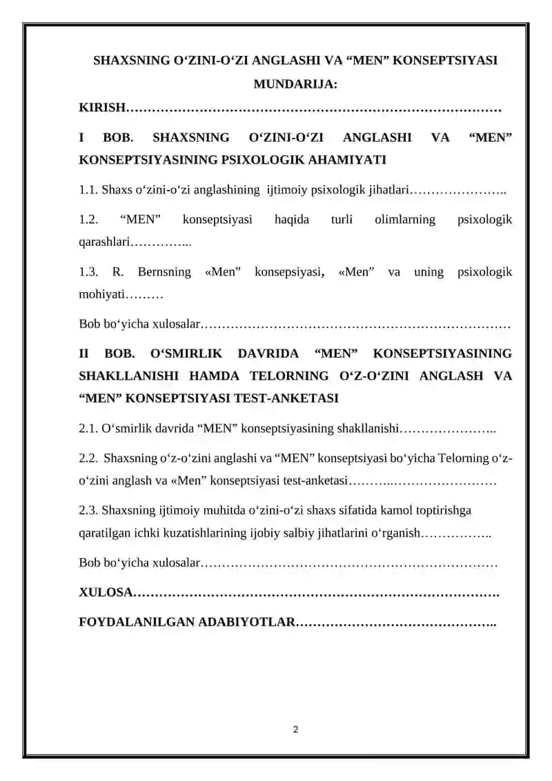 SHAXSNING O‘ZINI-O‘ZI ANGLASHI VA “MEN” KONSEPTSIYASI 2