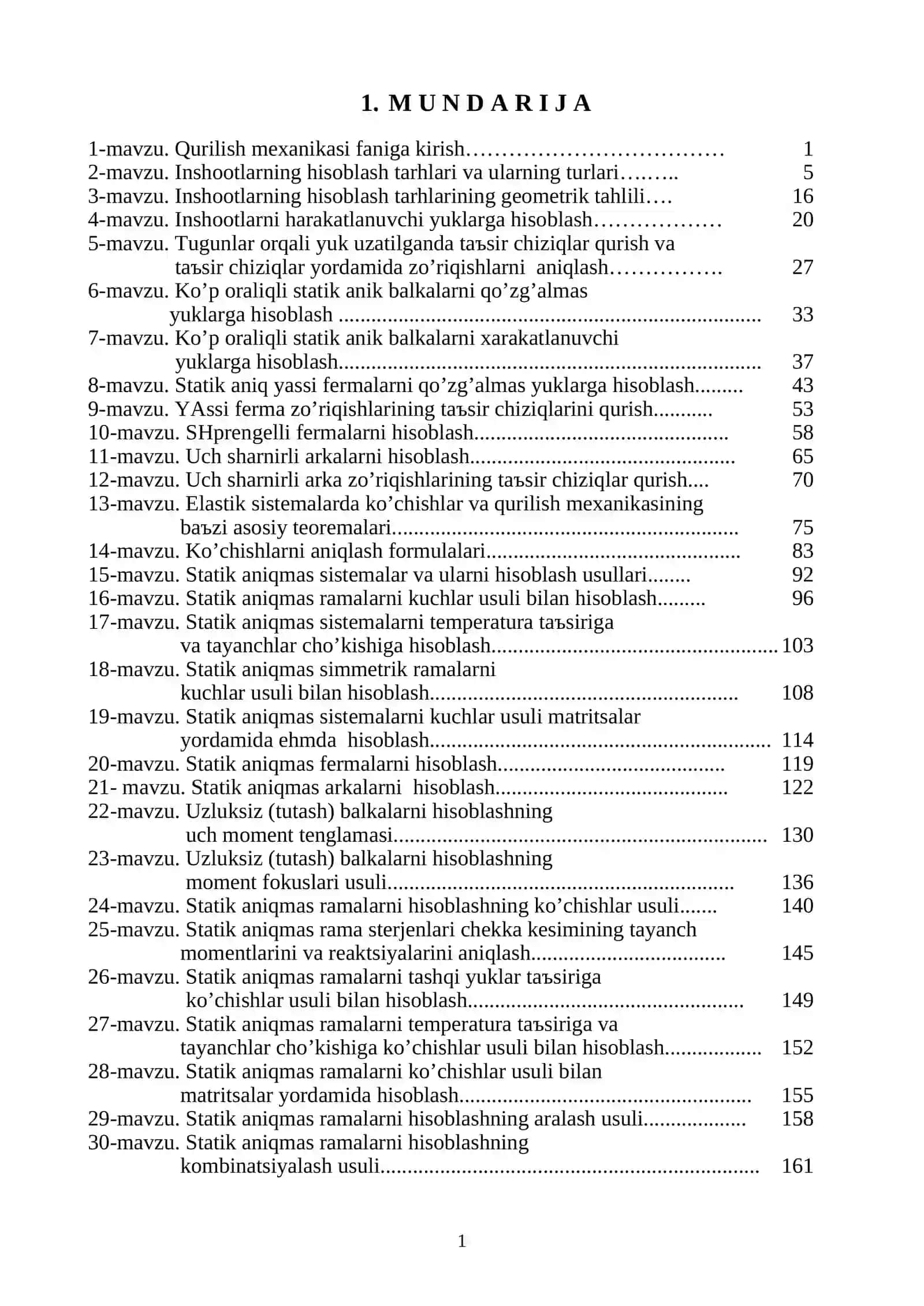 Qurilish Mexanikasi Fanidan O'quv Materiallari 2
