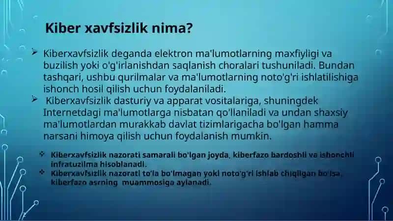 KIBERXAVFSIZLIK SIYOSATI TUSHUNCHASI VA FANGA 2