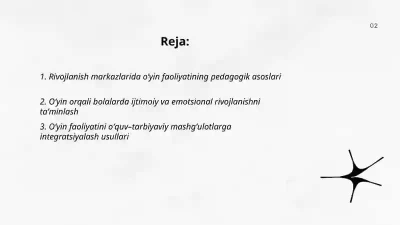 Rivojlanish markazlarida oʻyin faoliyatining pedagogik asoslari 2
