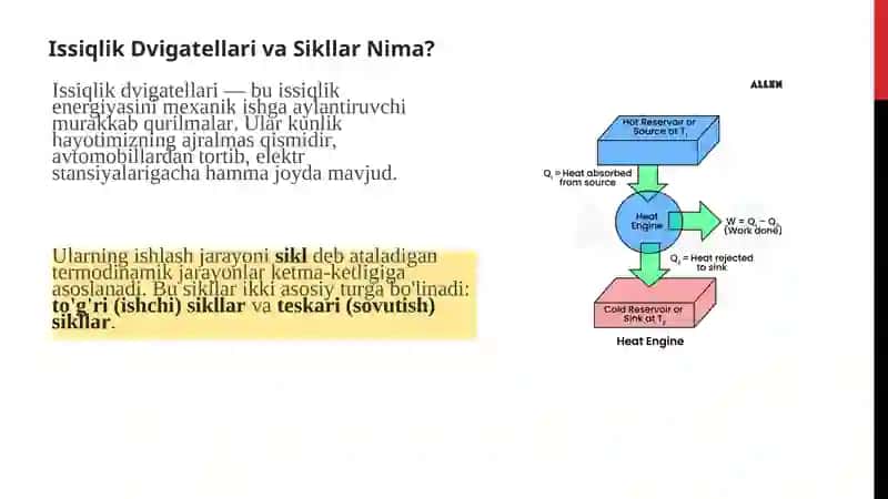 To'g'ri va teskari sikllar.Issiqlik dvigatellarning sikllari. 2