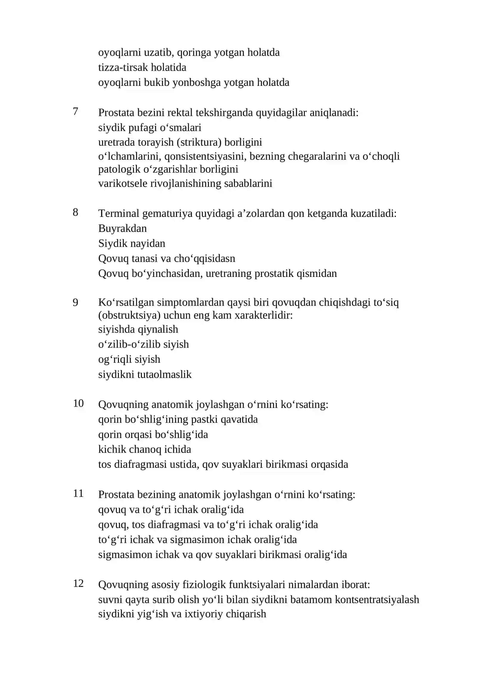 Argos test savollari javoblari bilan Urologiya 2