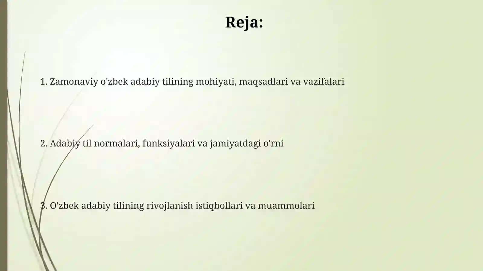 Zamonaviy o'zbek adabiy tilining mohiyati, maqsadi, vazifalari va ahamiyati 2
