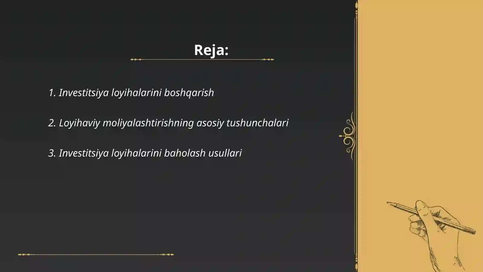 Investitsiyalarni loyihaviy moliyalashtirish 2