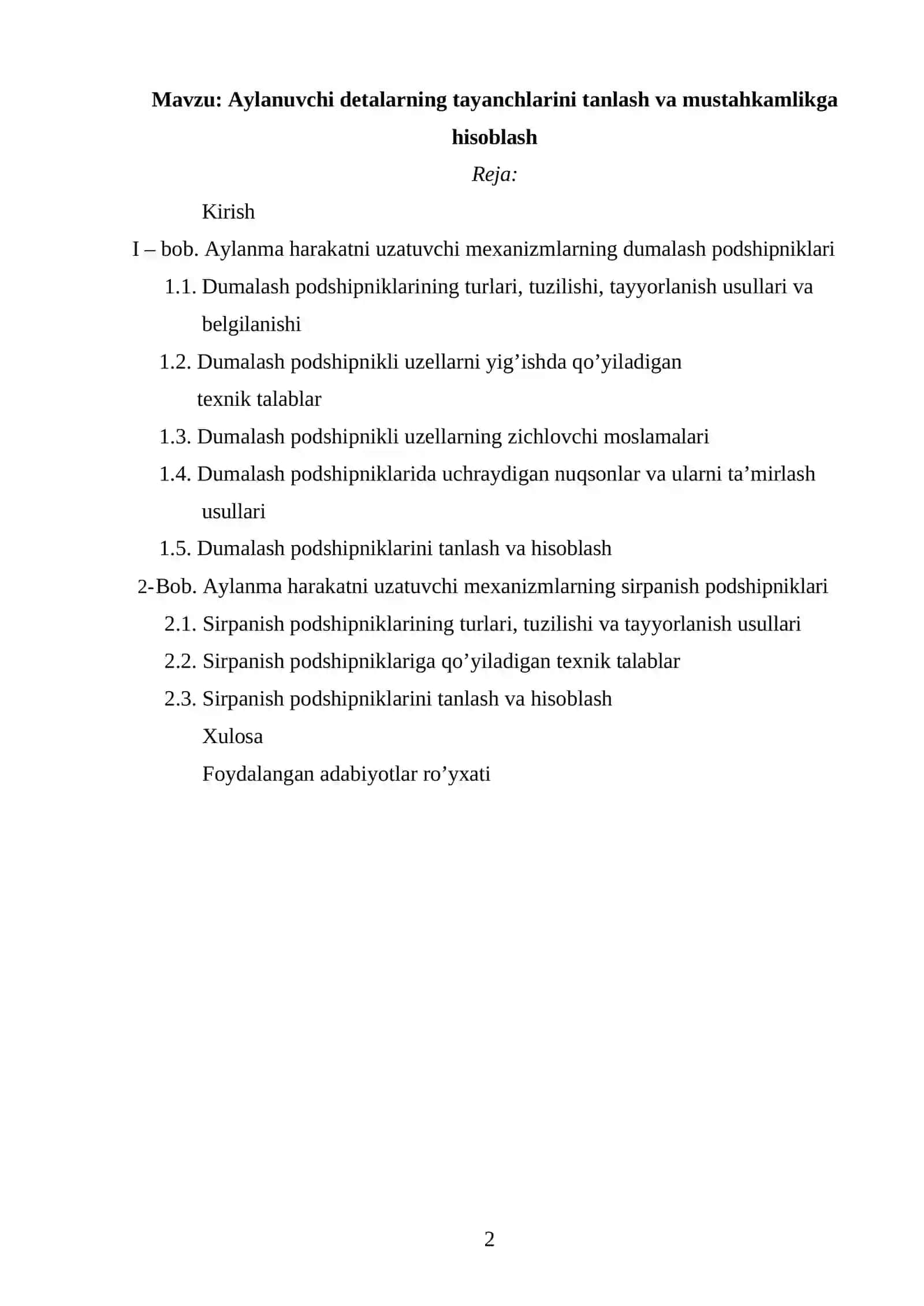 Aylanuvchi detalarning tayanchlarini tanlash va mustahkamlikga hisoblash 2