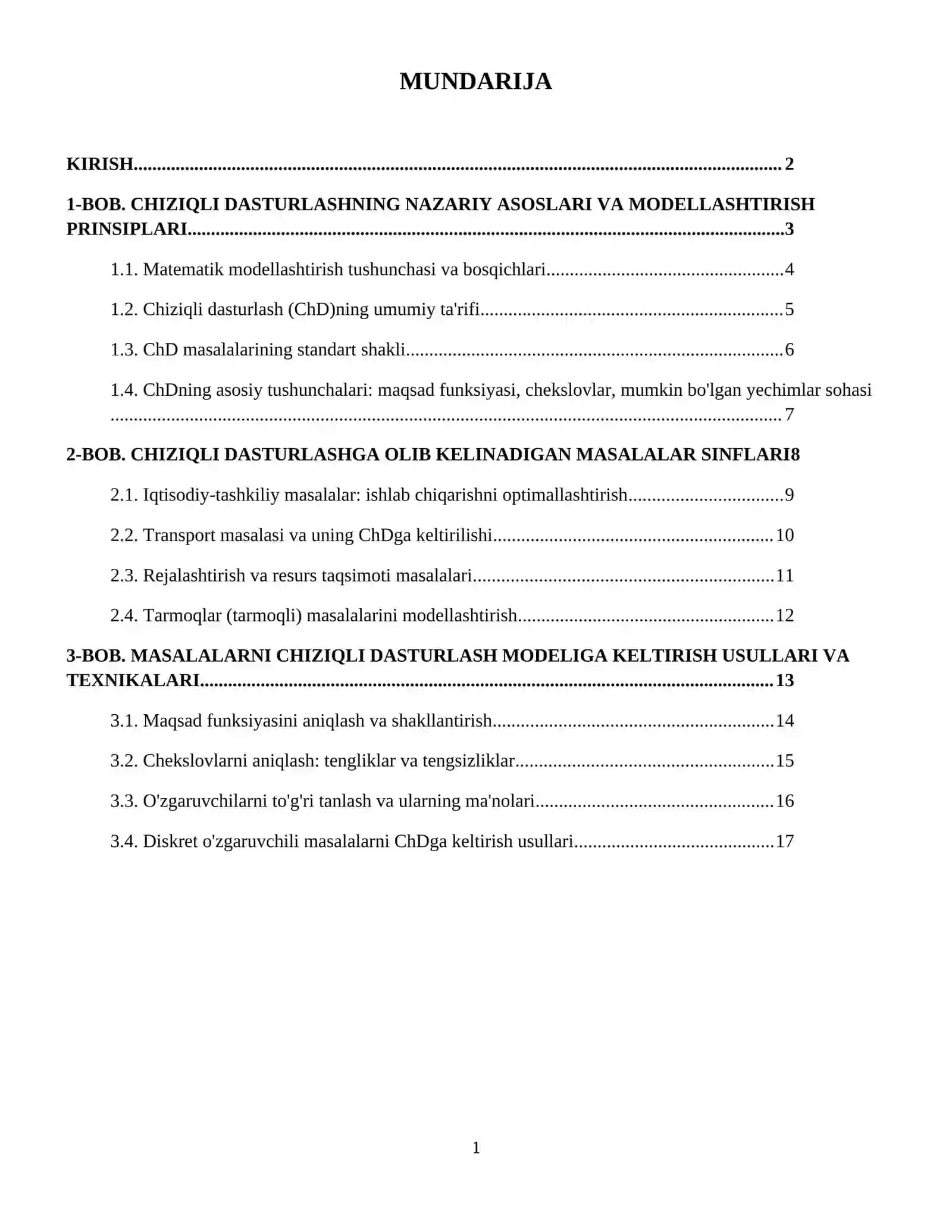 Chiziqli dasturlashga keltiriladigan masallarning matematik modelini qurish. 2