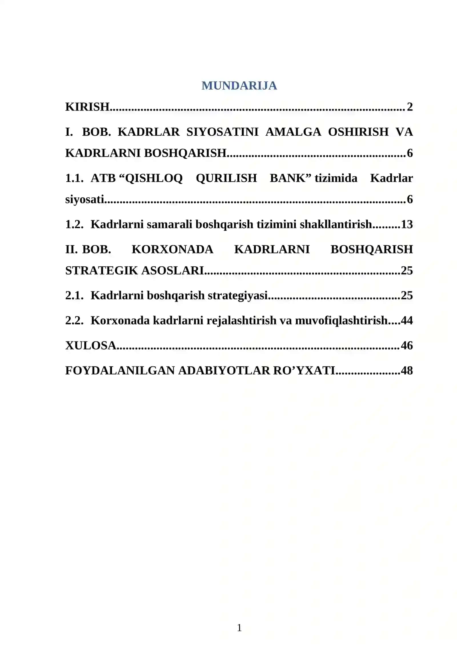 Kadrlar siyosatini amalga oshirish va kadrlarni boshqarish strategiyasi 2
