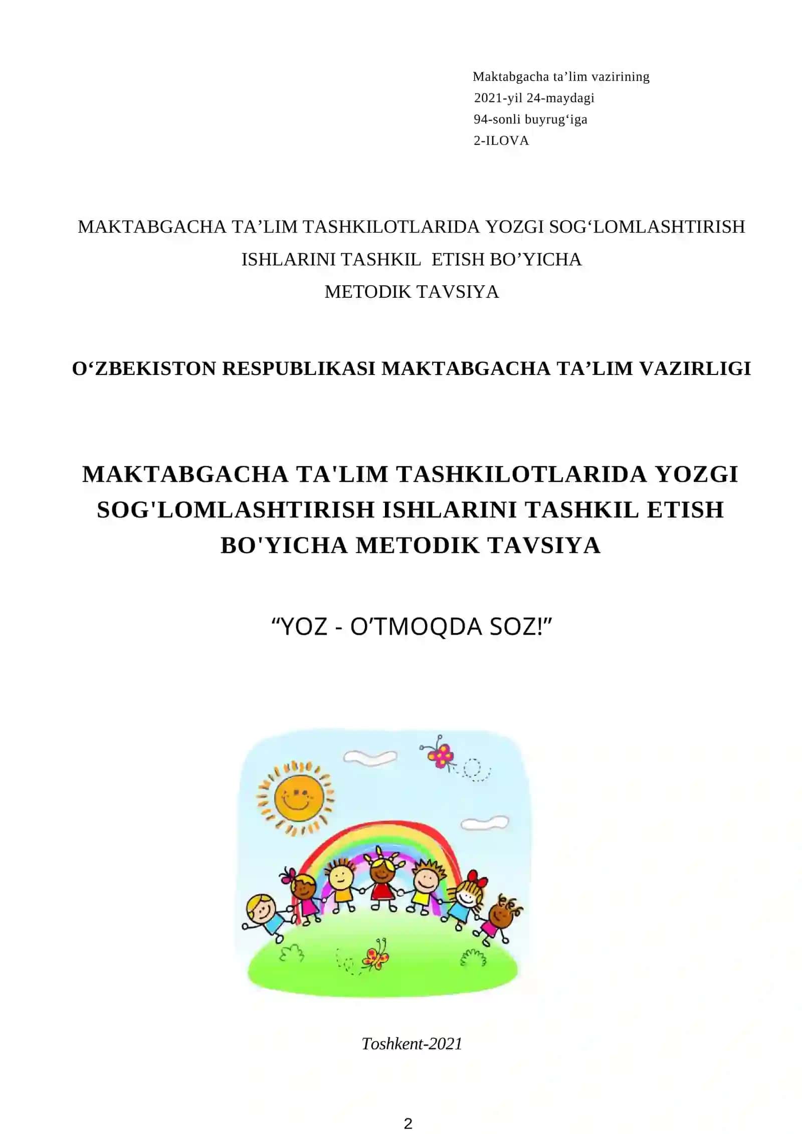 Metodik Tavsiya “Yoz - O’tmoqda Soz!” 2