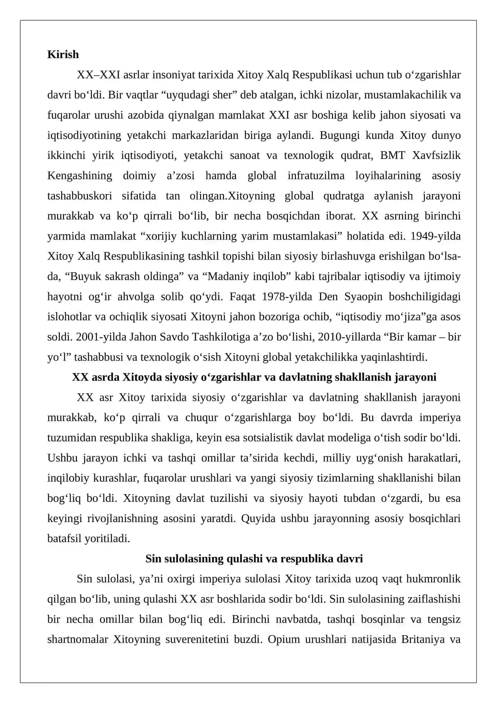 XX–XXI asrlarda Xitoyning global qudratga aylanish jarayoni 2