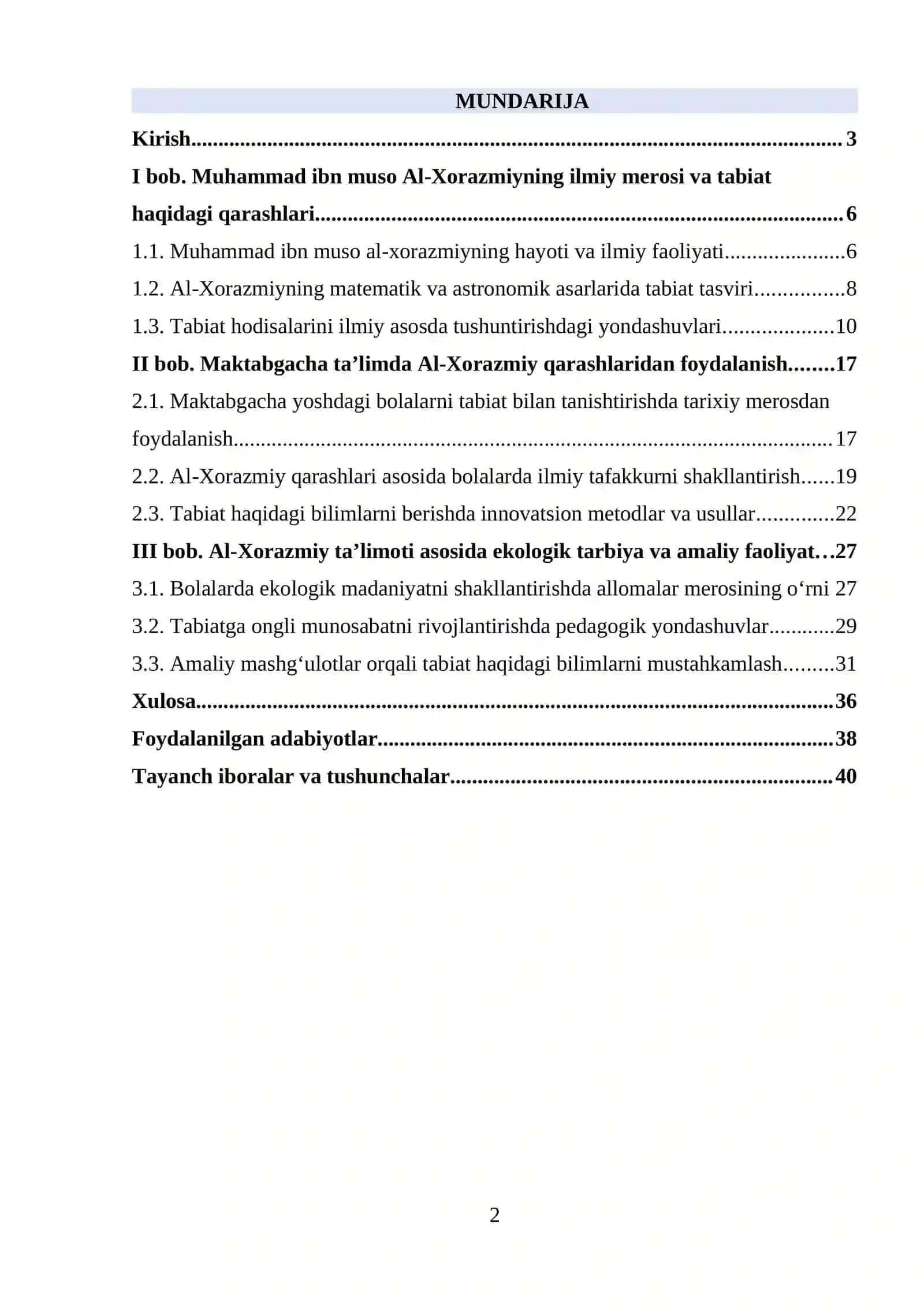 Muhammad ibn muso Al-Xorazmiyning ilmiy merosi va tabiat haqidagi qarashlari 2