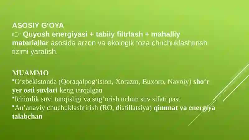 O'zberistonsharoitidasho'r suvlarini chuchuklashtirish 2
