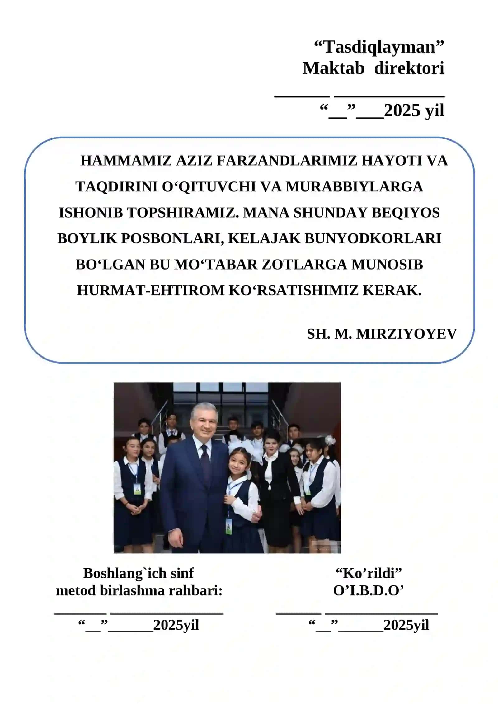 YILLIK TAQVIM REJASI 2025-2026-O`quv yil 2