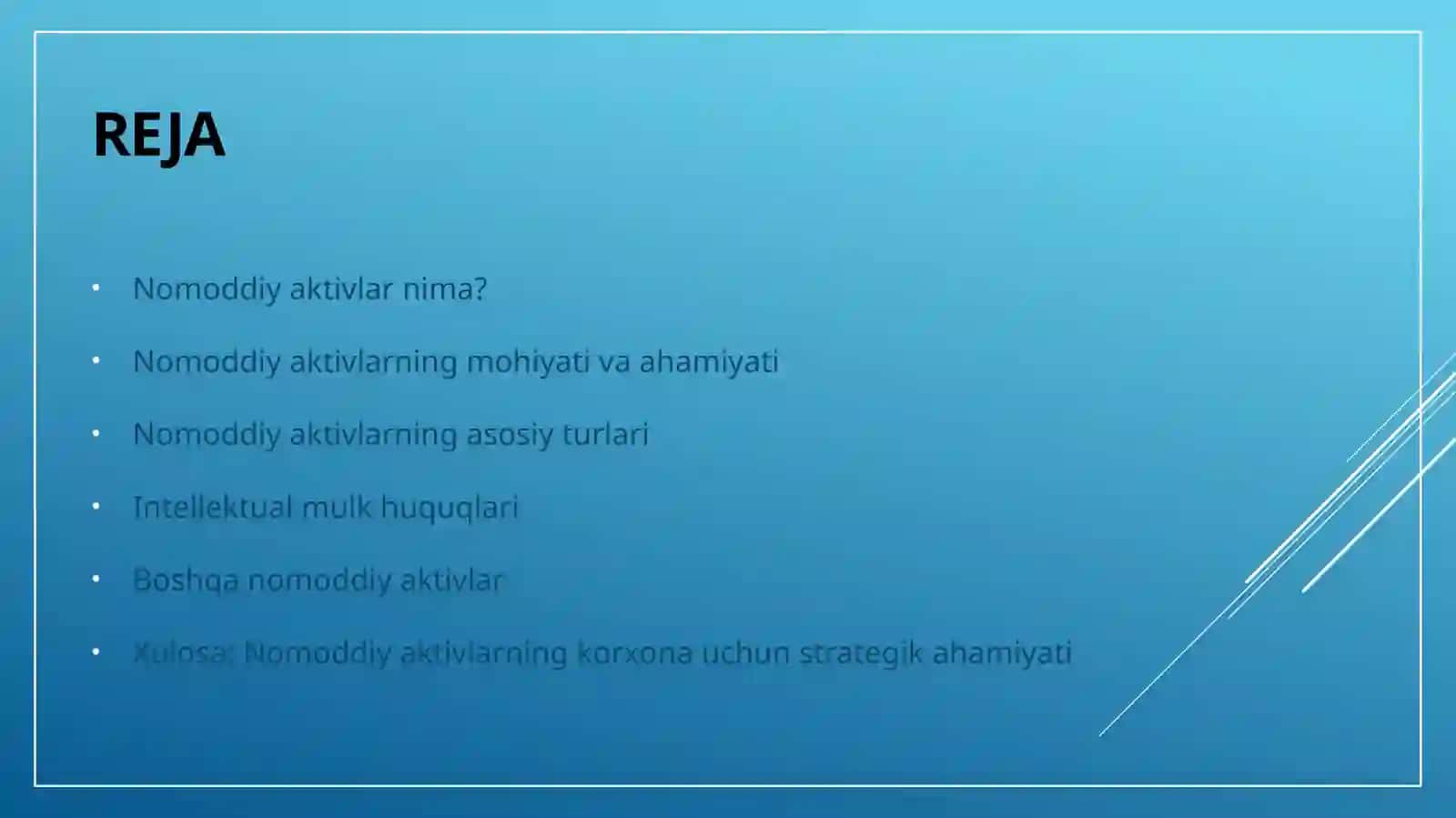 Nomoddiy aktivlar tushunchasi. Nomoddiy aktivlarning turlari 2