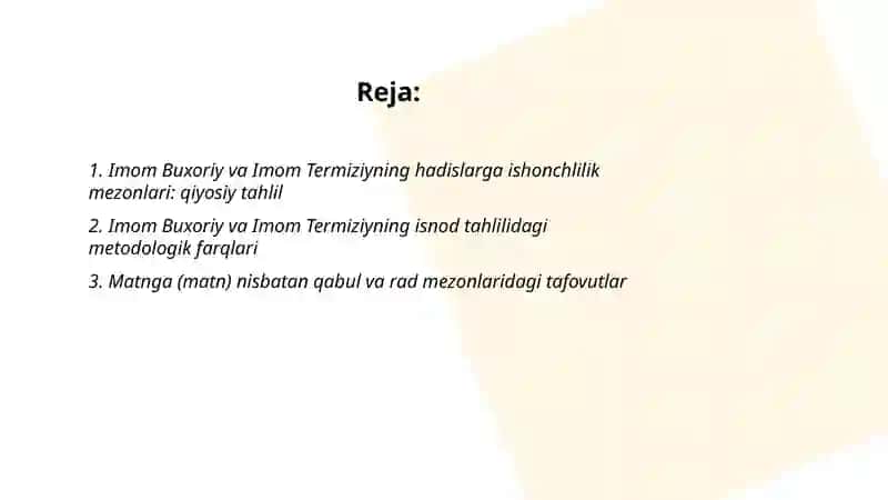Imom Buxoriy va Imom Termiziyning hadis ilmiga qoʻshgan hissalarini qiyosiy tahlili 2