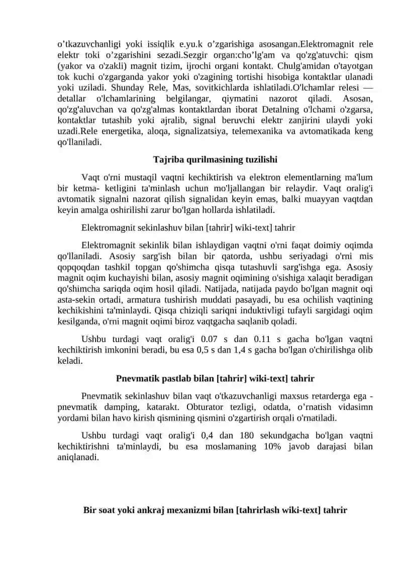 Vaqt relesining tuzilishi va ishlash negizini o’rganish 2