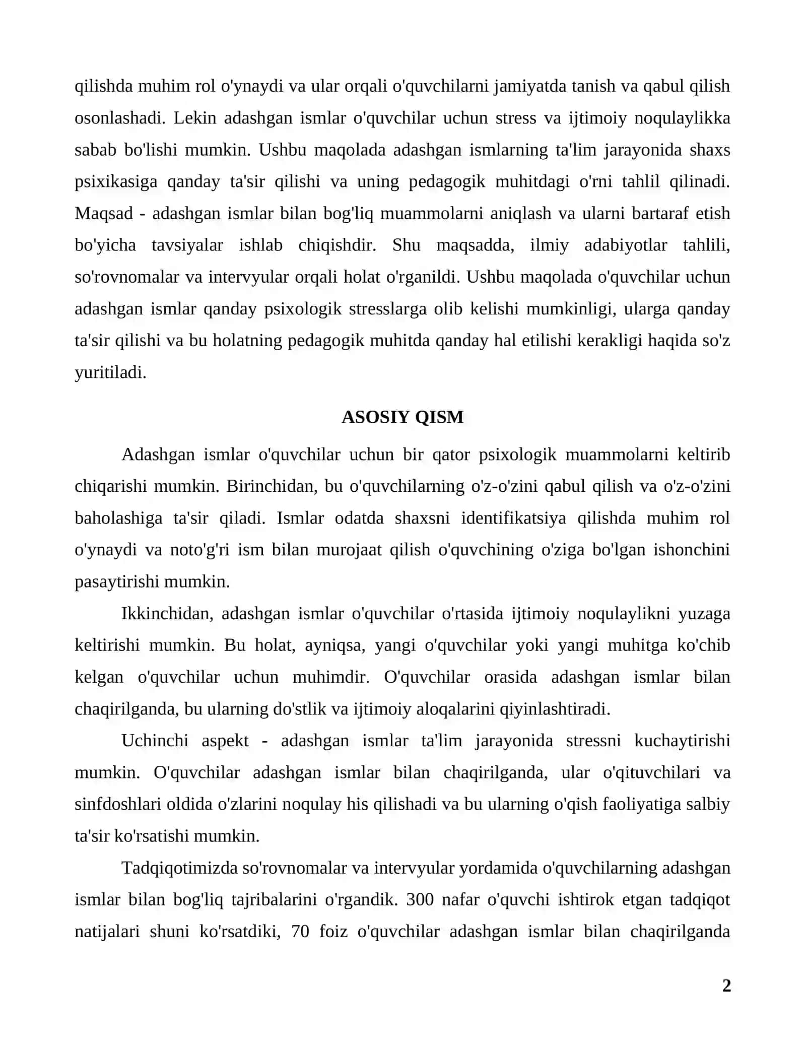 Adashgan ismlarning o'quvchilarga psixologik ta'siri pedagogik muhitda 2