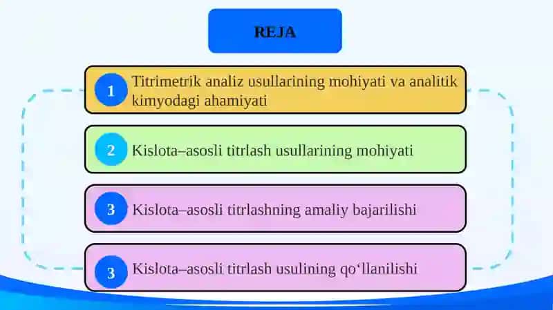 Titrimetrik analiz usullari: kislota asosli titrlash slayd 2