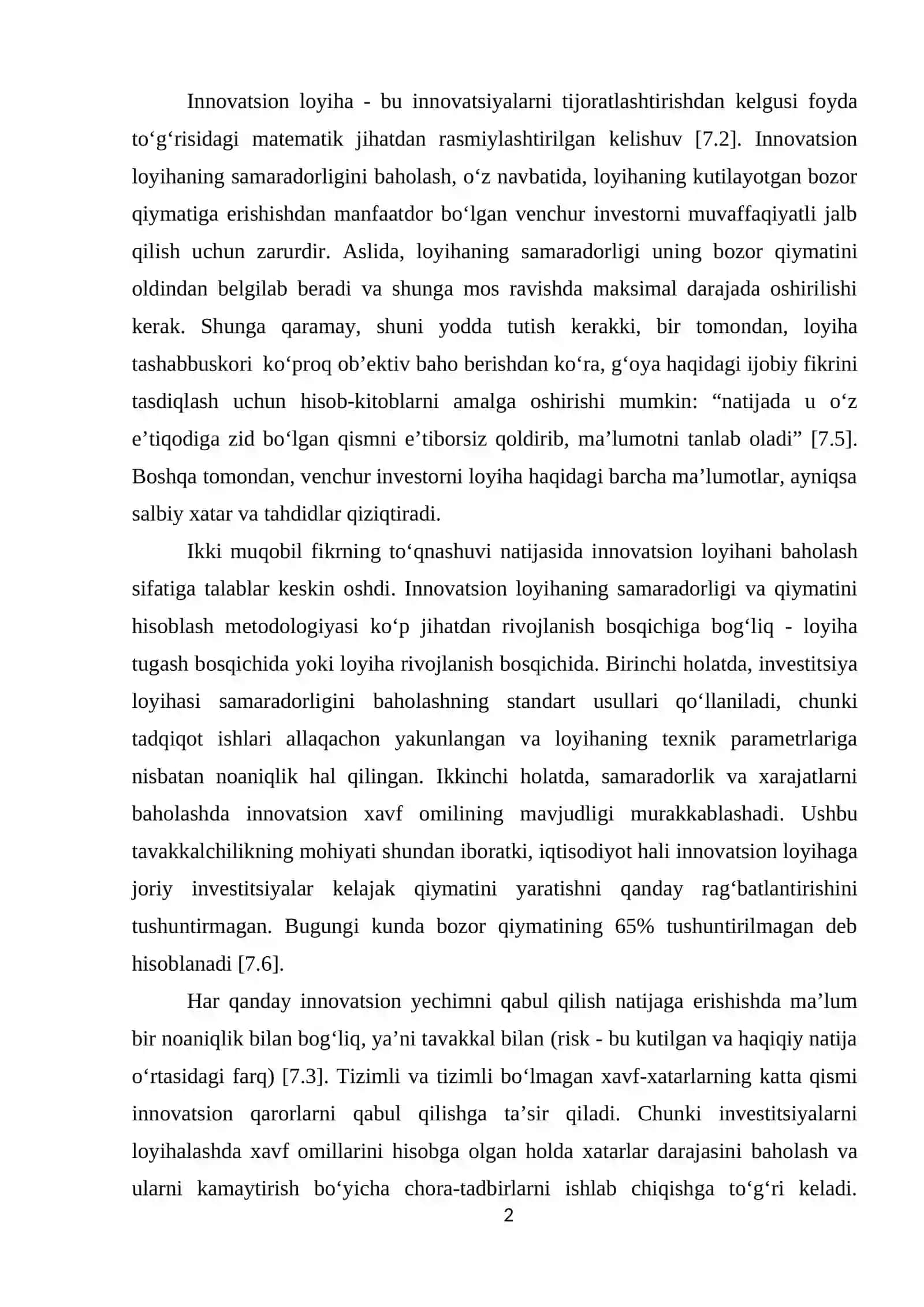 Innovatsion loyihaning samaradorligi 2