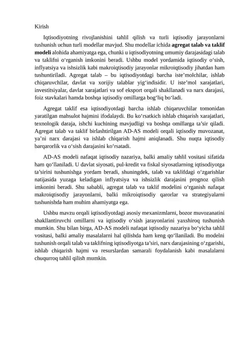 Mikroiqtisodiyotda agregat talab va taklif modeli 2
