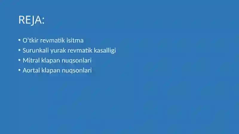 Revmatik isitma, mitral klapan nuqsonlari, aortal klapan nuqsonlari 2