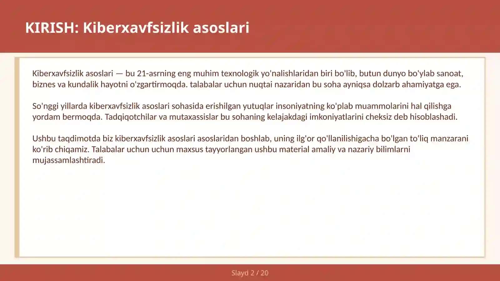 KIBERXAVFSIZLIK ASOSLARI 2