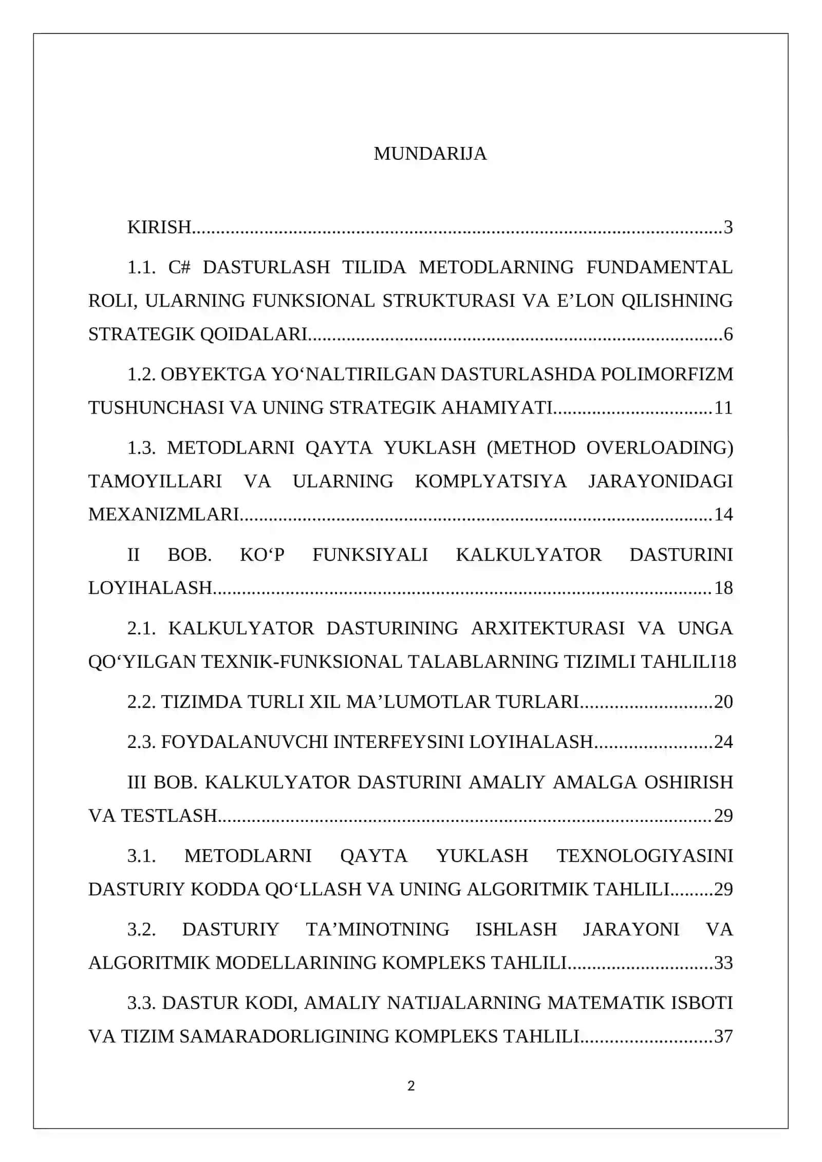 C# DASTURLASH TILIDA METODLARNING FUNDAMENTAL ROLI, ULARNING FUNKSIONAL STRUKTURASI VA E’LON QILISHNING STRATEGIK QOIDALARI 2