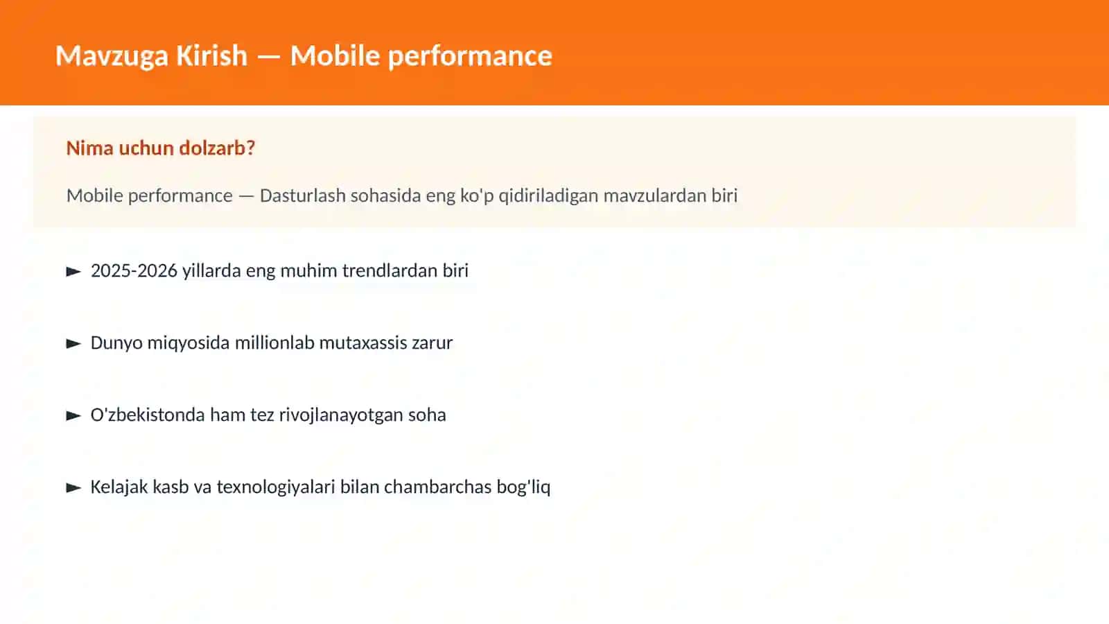 Mobile performance 2