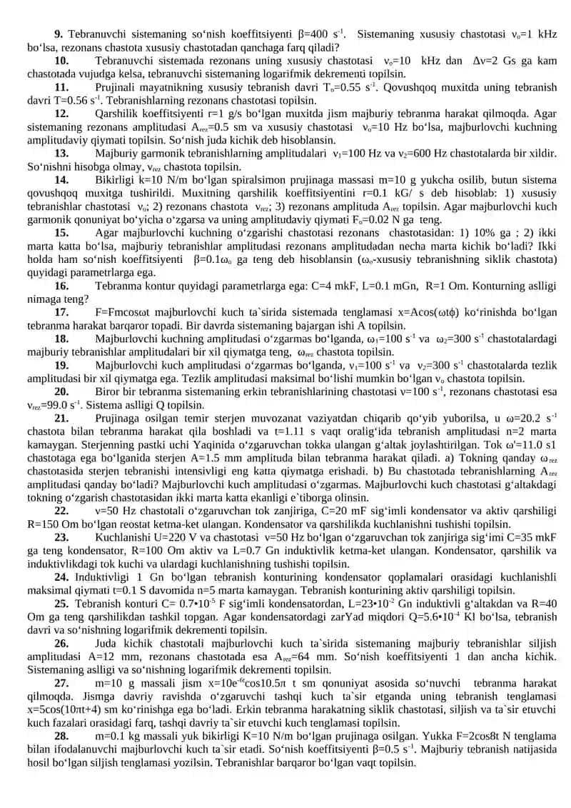MAJBIRIY MEXANIK VA ELETROMAGNIT TEBRANISHLAR 2