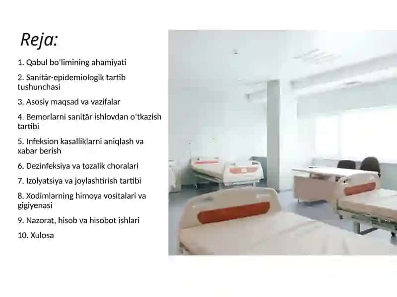 Qabul bo‘limining sanitar-epidemiologik tartibi 2