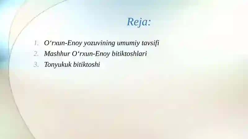 Oʻrxun-Enjoy yozuvi bitiktoshlarining har biri ustida  alohida-alohida maxsus kuzatish olib borish;matnning asli,transkripsiyasi,mazmunini muqoyasa qilish. 2