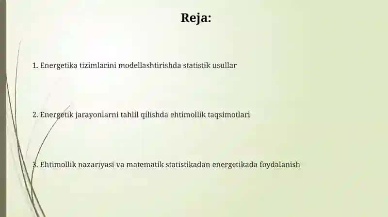 Ehtimollik nazariyasi va matematik statistikadan energetikada foydalanish 2