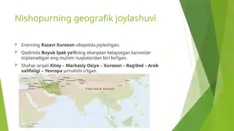 NISHOPUR SHAHRINING TARIXI VA BUYUK IPAK YO‘LIDAGI O‘RNI 2