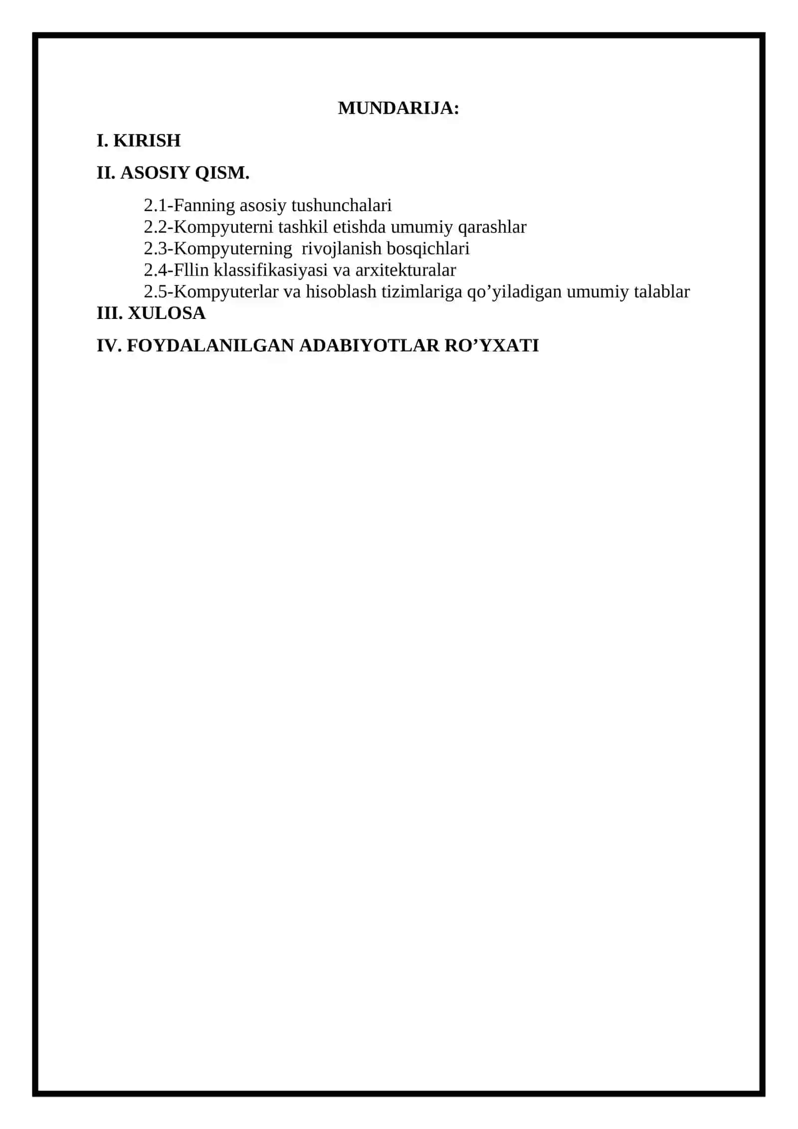 Kompyuterni tashkil etilishi fanidan MUSTAQIL ISH 2 2