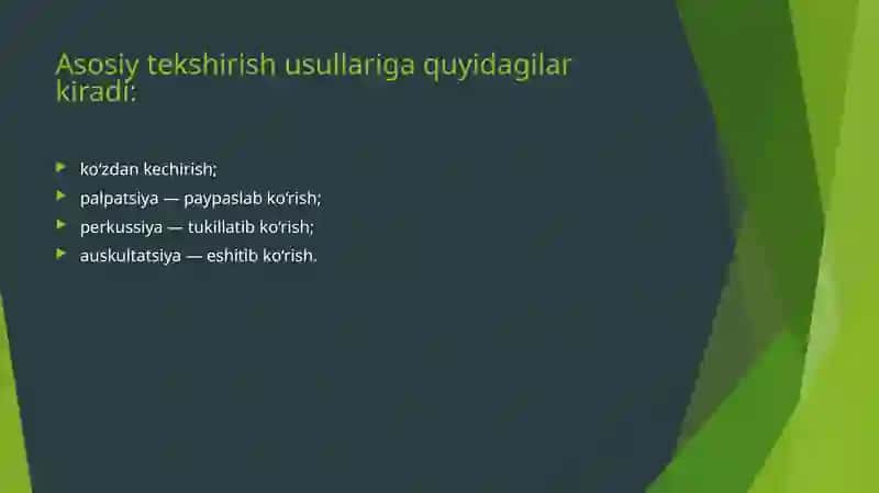 BEMORLARNI TEKSHIRISH USULLARI 2