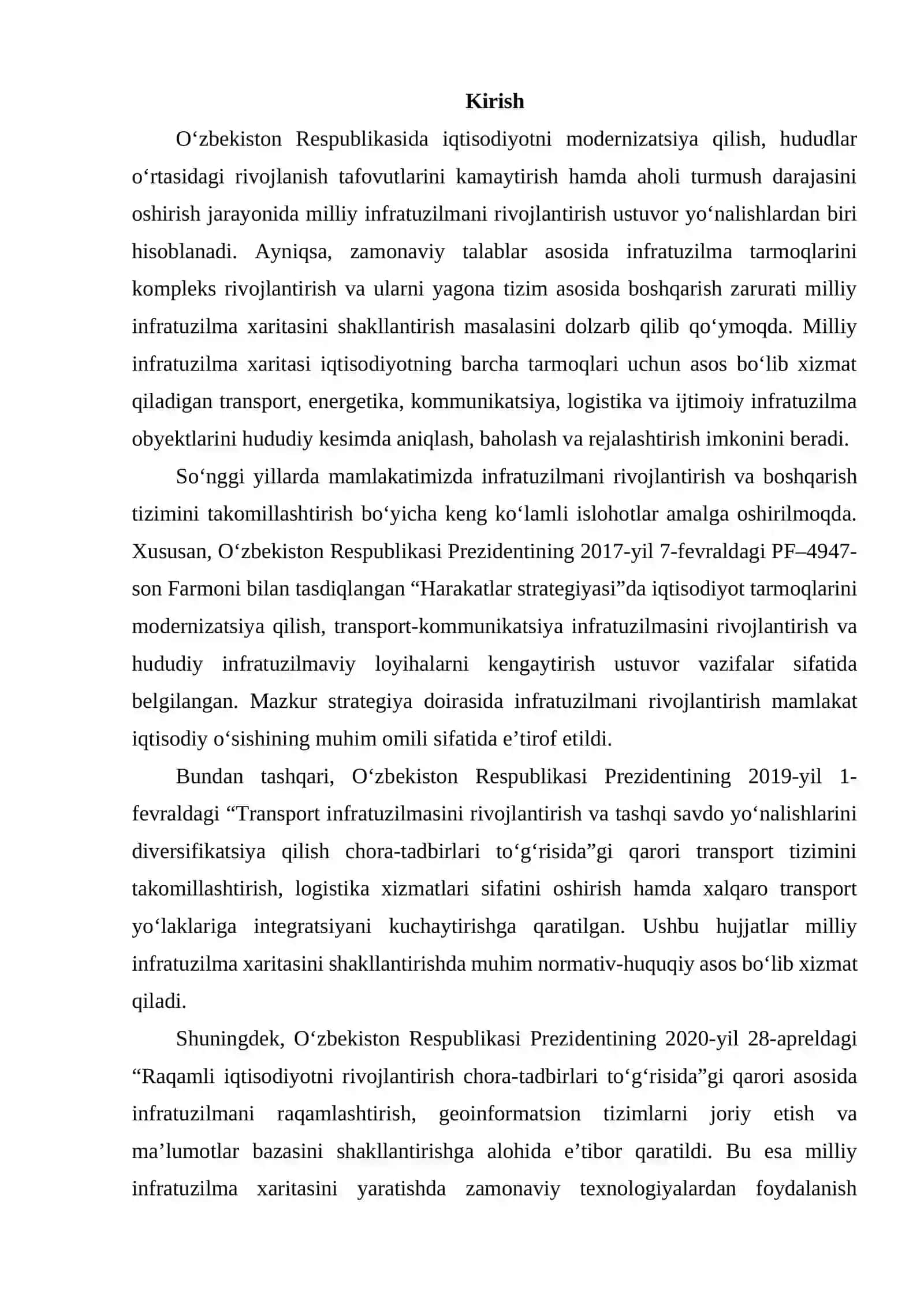 O‘zbekistonda milliy infratuzilma xaritasini shakllantirishning dolzarb masalalari 2