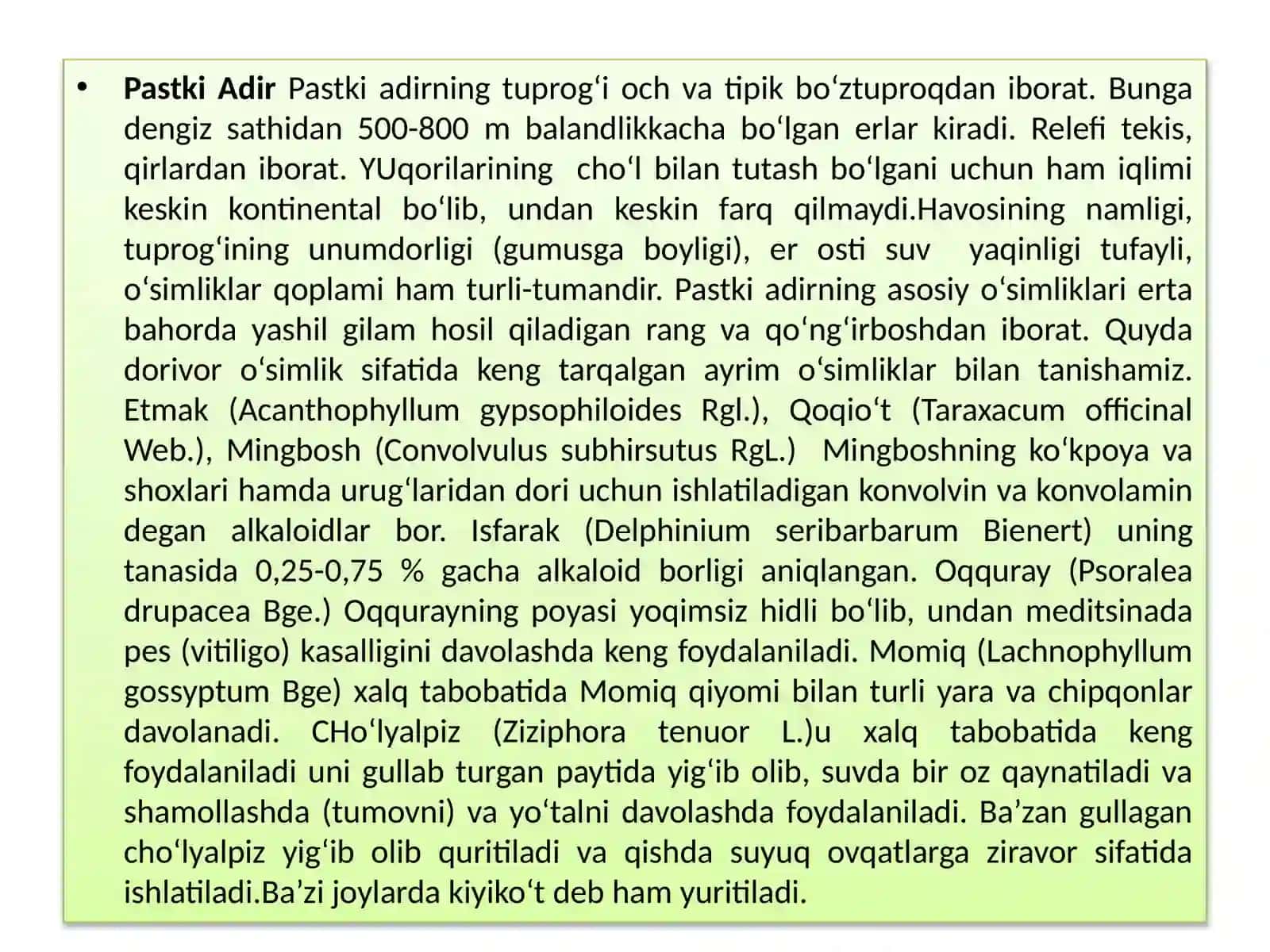 Adir zonasi dorivor o‘simliklari biologiyasini aniqlash va o'rganish 2