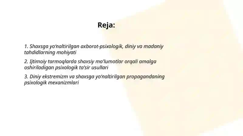 Shaxsga yoʻnaltirilgan axborot psixalagik diniy va madaniy tahdid 2