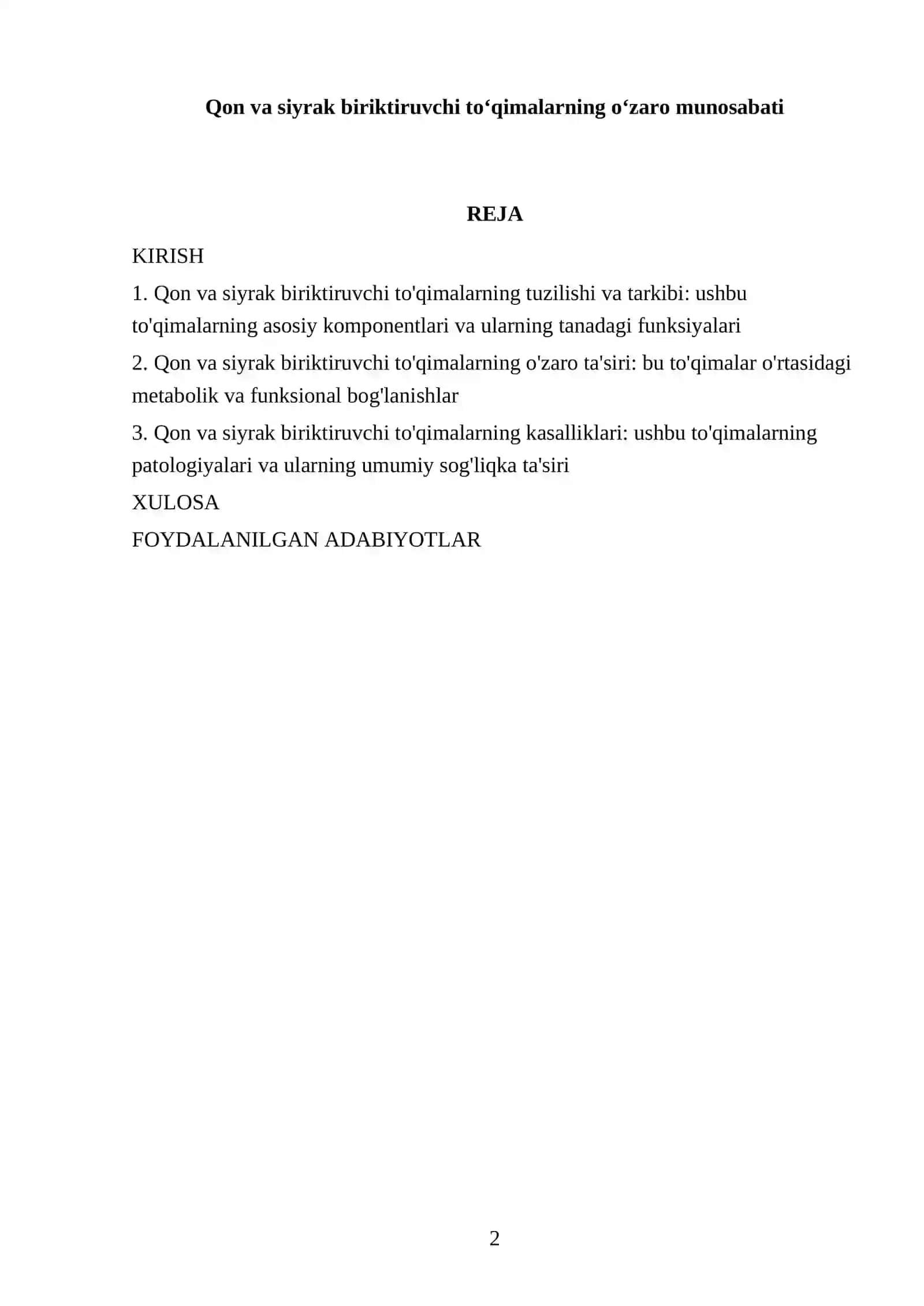 Qon va siyrak biriktiruvchi to'qimalarning o'zaro munosabati 2