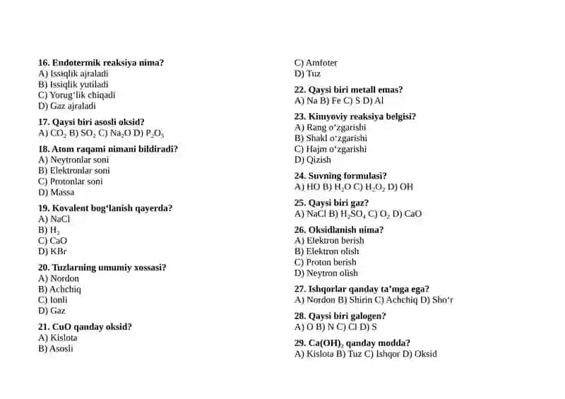 DTM formatida 60 ta test (30 ta KIMYO + 30 ta BIOLOGIYA) 2