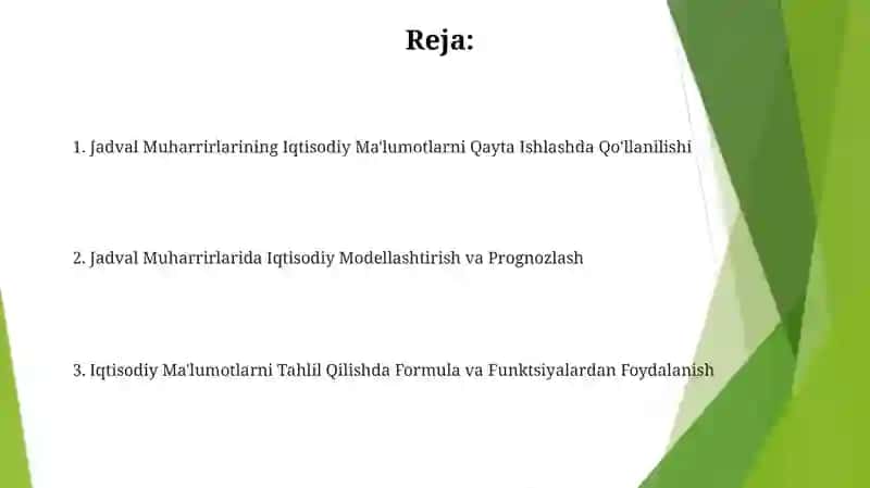 Jadval Muharrirlarining Iqtisodiy Ma'lumotlarni Qayta Ishlashda Qo'llanilishi 2