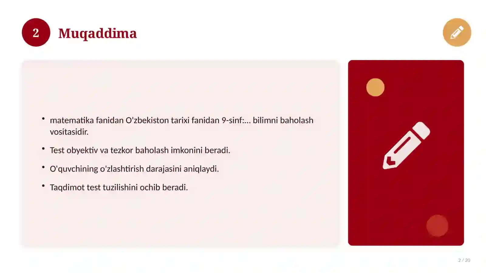 O'zbekiston tarixi fanidan 9-sinf: mavzulashtirilgan nazorat ishi 2