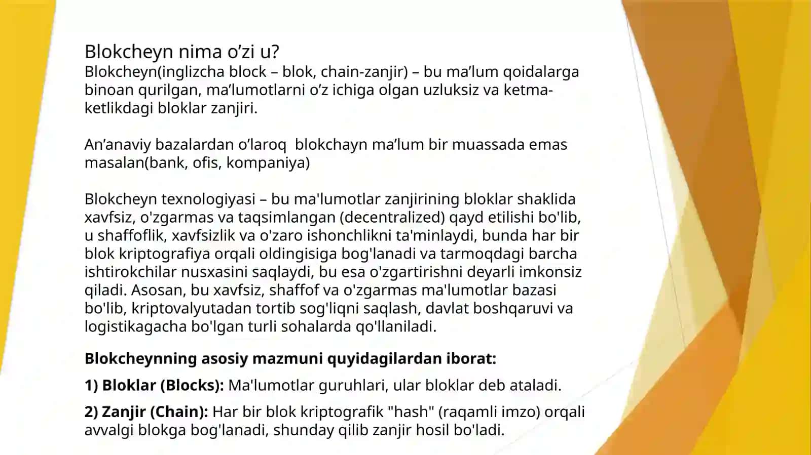 Blokcheyn texnologiyasi va undan foydalanish 2