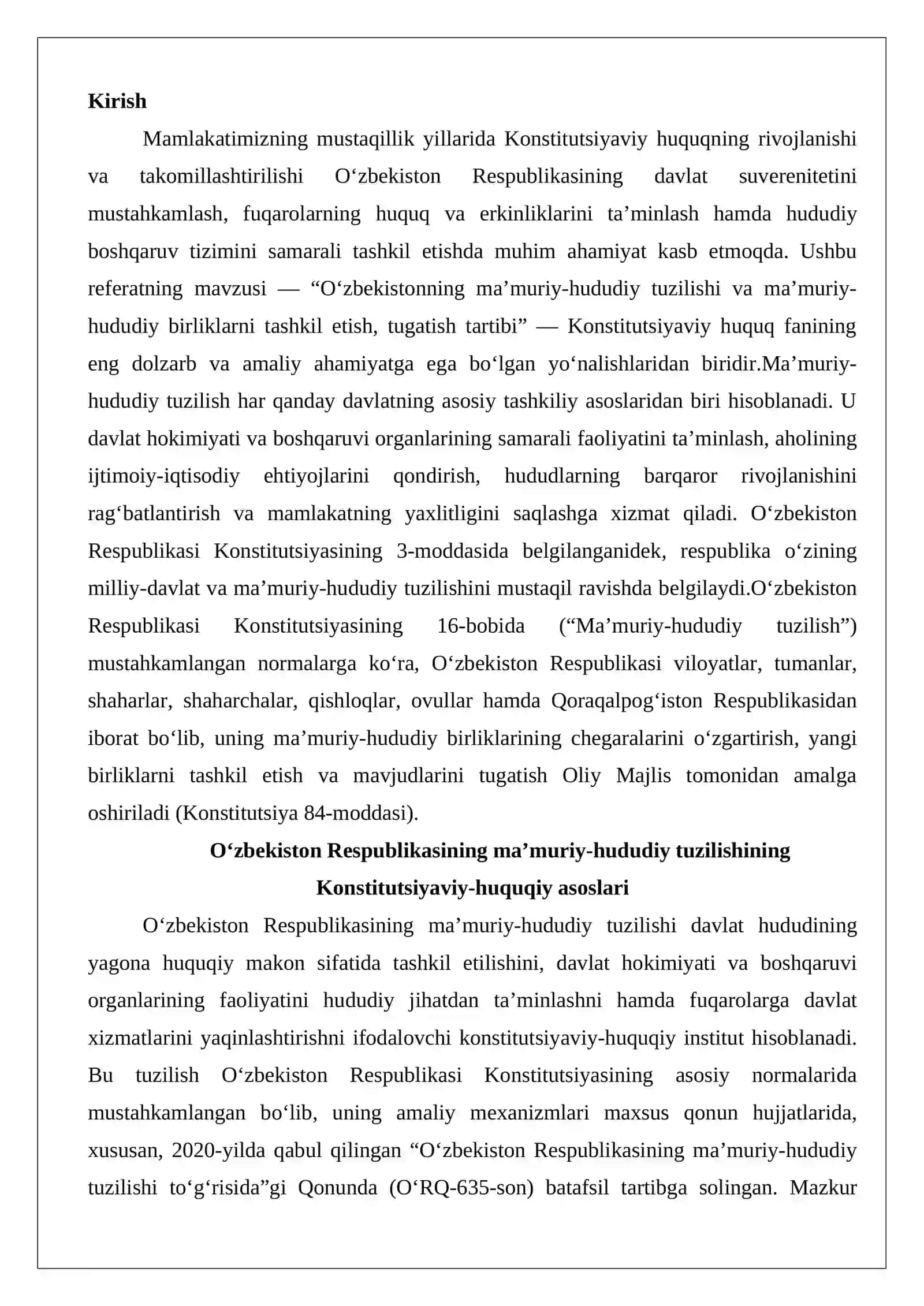 O‘zbekistonning ma’muriy-hududiy tuzilishi va ma’muriy-hududiy birliklarni tashkil etish, tugatish tartibi 2