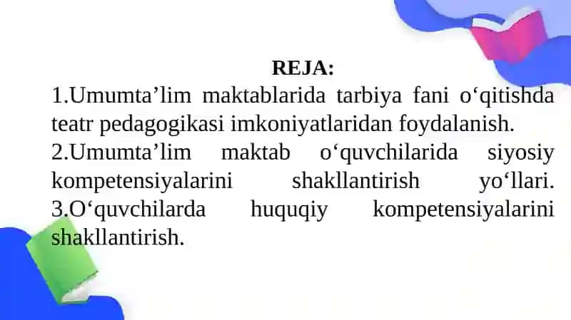 Umumta’lim maktablarida tarbiyafani o‘qitishda teatr pedagogikasi imkoniyatlaridan foydalanish 2