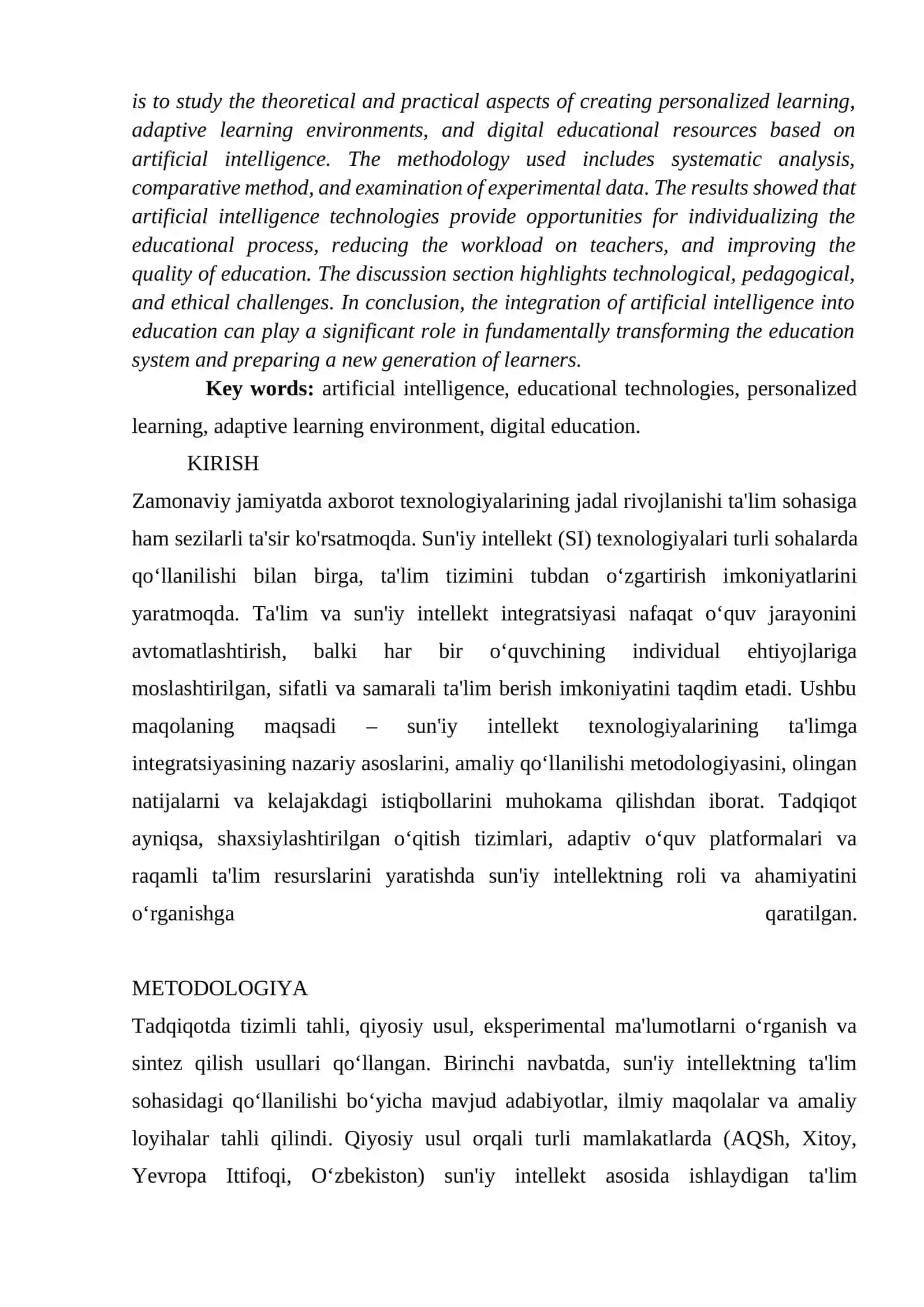 TA'LIM VA SUN'IY INTELEKT INTEGRATSIYASI 2