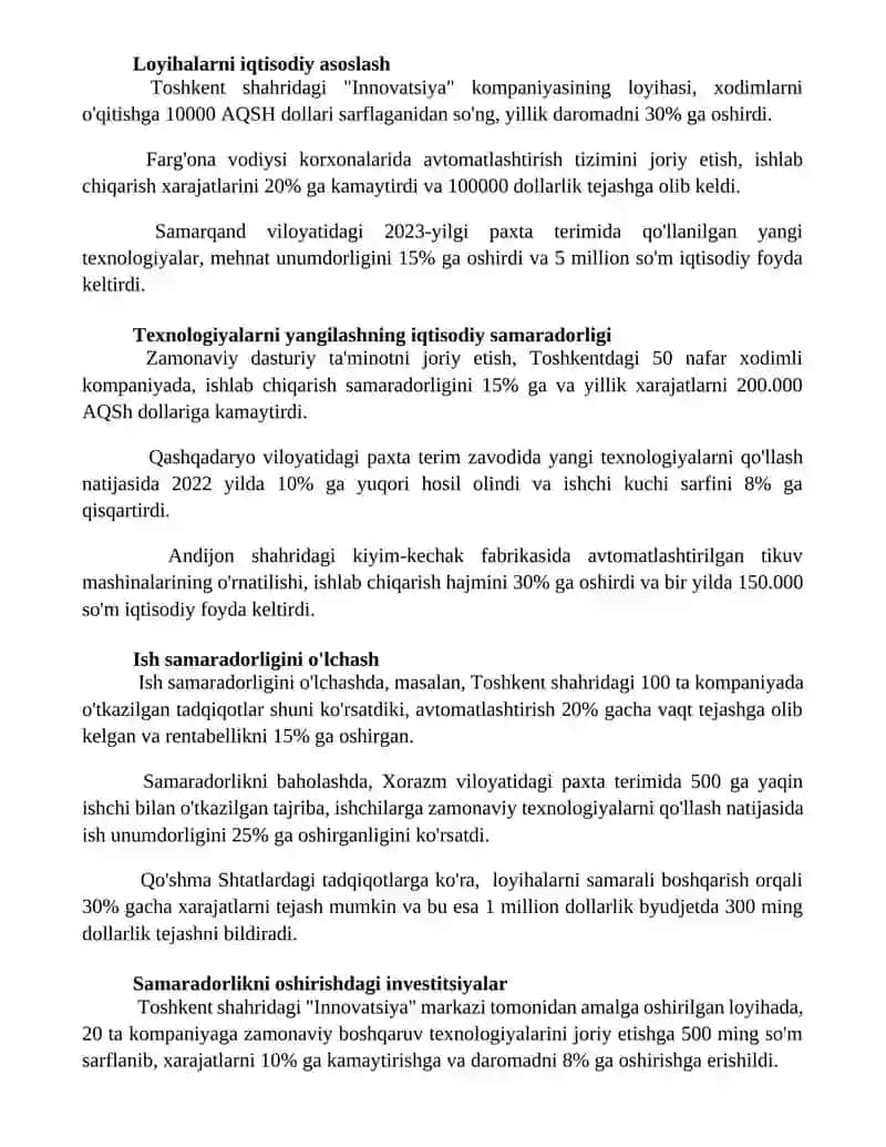 Boshqaruv samaradorligini oshirish loyihalarini iqtisodiy asoslash 2
