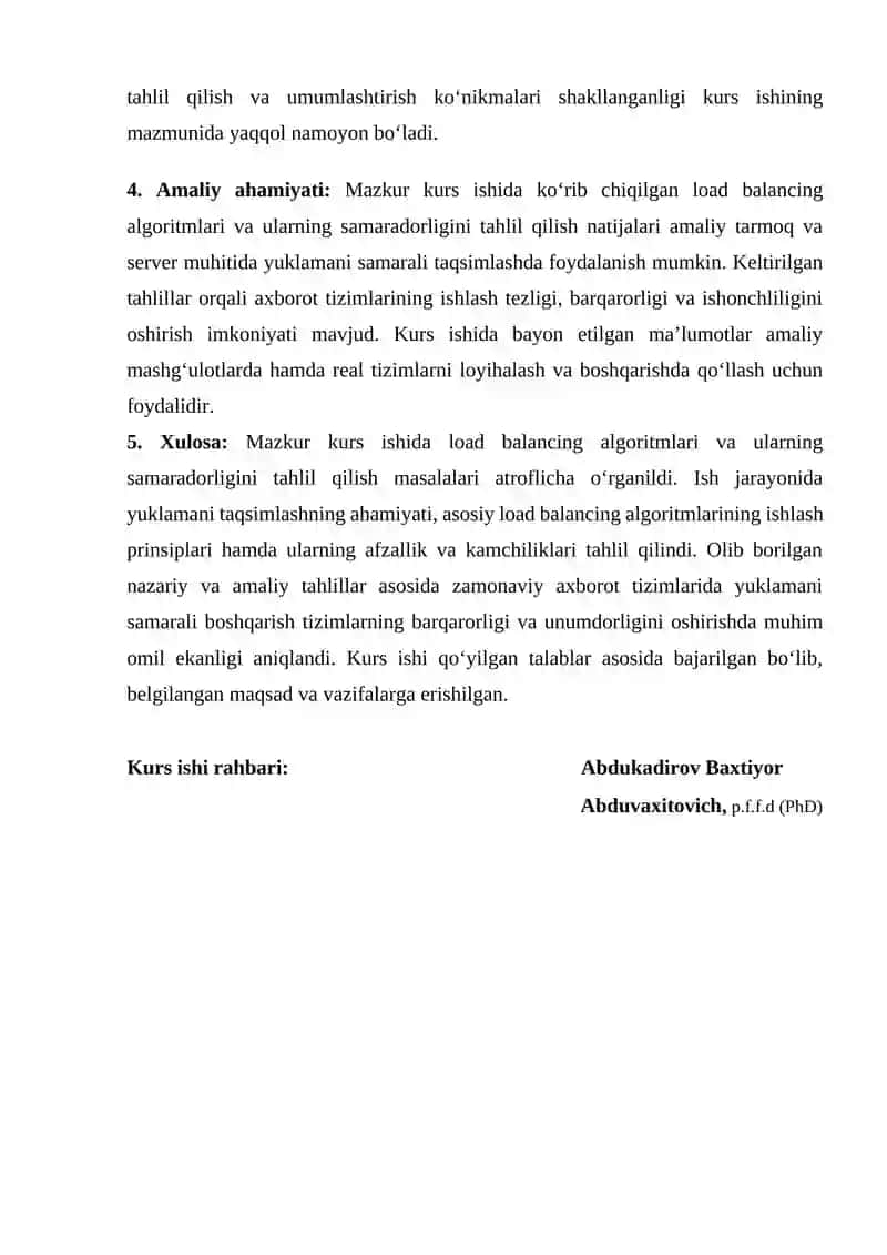 “Load Balancing algoritmlari va ularning samaradorligini tahlil qilish“ 2