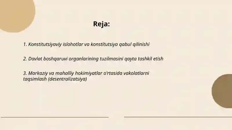 Mustaqillik yillarida davlat boshqaruvi tizimida amalga oshirilgan islohotlar 2